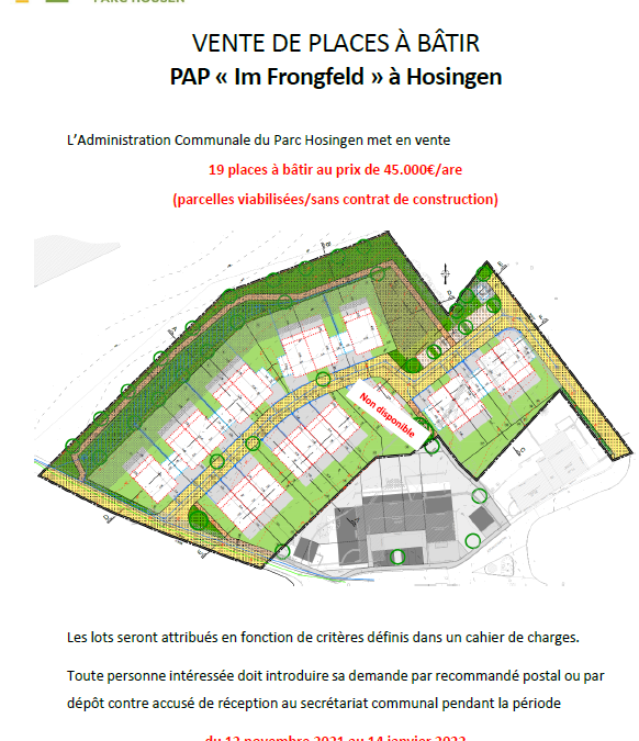 PAP Frongfeld: Places à bâtir à vendre