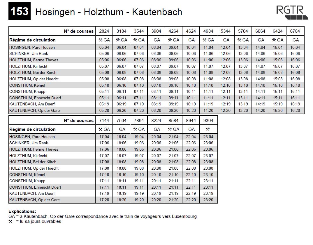 Opgepasst! Vill Fuerzäitännerungen op der Linn 153 Kautenbach-Holzthum-Hosingen an nächster Zäit