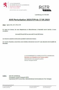 Avis RGTR - Chantier à Hoscheid, le 30 et 31 mai 2023