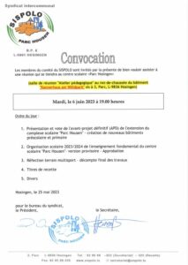 Convocation - Réunion du comité du Sispolo, le mardi 6 juin 2023