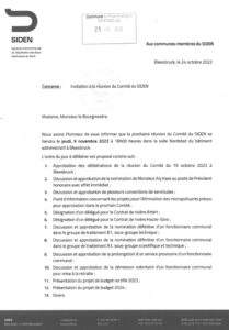Convocation - Réunion du comité du Siden, le 9 novembre 2023