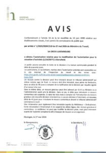 Avis au public - Autorisation pour la modification de l'autorisation pour la cessation d'activités (1/24/0077) à Dorscheid (Creos Luxembourg S.A.)
