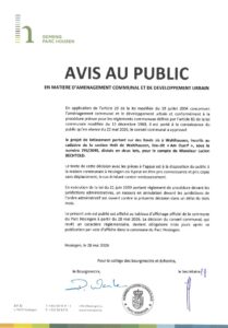 Avis au public - Approbation du projet de lotissement portant sur des fonds sis à Wahlhausen, lieu-dit "Am Duerf" (Lucien Bechtold)
