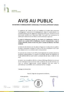 Avis au public - Approbation du projet de lotissement portant sur des fonds sis à Wahlhausen, lieu-dit "Veianerstrooss" (Tom Mark Gordon)