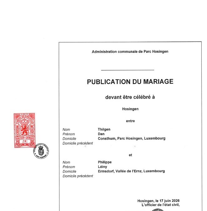 Avis au public – Mariage Thilgen-Philippe