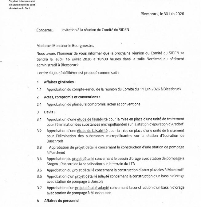 Avis au public – Réunion du comité du Siden, le 16 juillet 2026