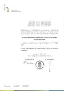 Avis au public - Approbation du règlement-taxe relatif au taux multiplicateur en matière de l'impôt commercial pour l'année 2027