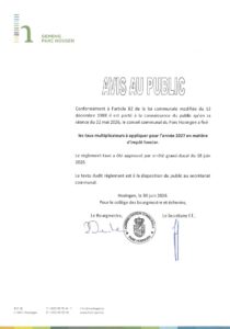 Avis au public - Approbation du règlement-taxe relatif au taux multiplicateur en matière de l'impôt foncier pour l'année 2027