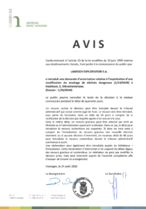Avis au public - Demande d'autorisation relative à l'exploitation d'une modification du stockage de déchets dangereux à Holzthum (Lamesch Exploitations S.A.)
