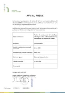 Avis au public - Fixation du prix de vente de la brochure "Hosingen in der Ardennenoffensive"