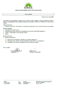 Convocation - Réunion du comité du Sidec, le 14 septembre 2026