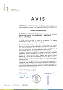 Avis au public - Demande d'autorisation relative à la cessation d'activités du stand de tir no. 3 à Hoscheid/Maarkebaach