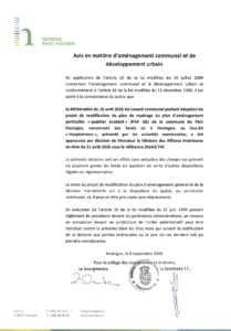 Avis au public - Adoption du projet de modification du plan de repérage du plan d'aménagement particulier "quartier existant" (PAP QE) concernant des fonds sis à Hosingen, au lieu-dit "Haaptstrooss"