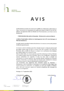 Avis au public - Autorisation relative au réaménagement de la N7 entre Hosingen et Marnach (section 2) (Administration des ponts et chaussées)