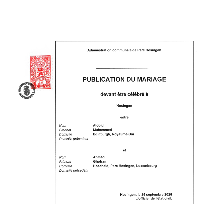 Avis au public – Mariage Alobid-Ahmad