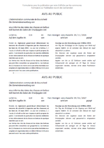 Avis au public - Chasse en battue lot 113 (28/11/2026 + 29/01/2027)