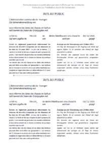 Avis au public - Chasse en battue lots 99 et 100 (30/10/2026 + 06/11/2026)