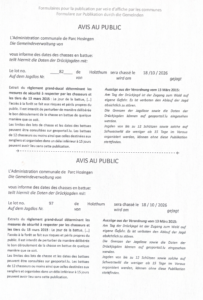 Avis au public - Chasse en battue lot 82 (18/10/2026 + 07/11/2026)