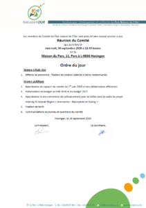 Convocation - Réunion du comité du Parc naturel de l'Our, le 30 septembre 2026