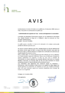 Avis au public - Demande d'autorisation portant sur les stabilisations ponctuelles d'un chemin forestier le long de la Fallbech à Rodershausen (Administration de la gestion de l'eau)