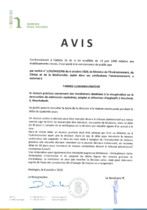 Avis au public - Autorisation relative à un recours gracieux concernant les installations destinées à la récupération ou la destruction de substances explosives, emploi et détention d'explosifs à Hoscheid, Maarkebaach (Armée luxembourgeoise)