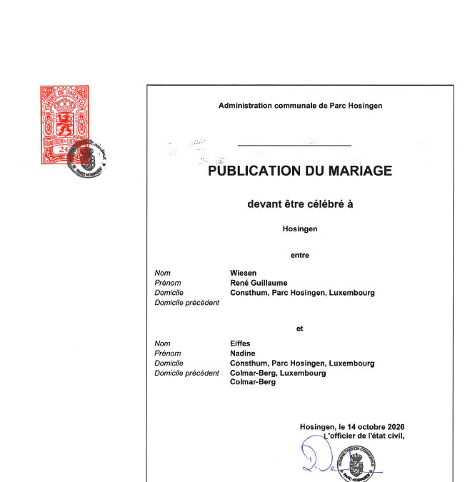 Avis au public – Mariage Wiesen-Eiffes
