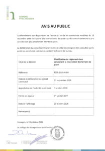 Avis au public - Modification du règlement-taxe concernant la réservation des terrains de padel